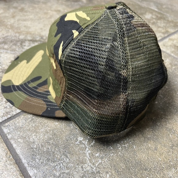 VINTAGE 80s Fishing Hunting‎ Camo Brown Snapback Trucker Hat Cap USA Farm Work - Picture 3 of 6